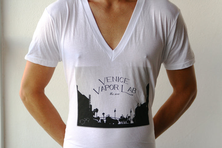 VVL White Deep-V T-Shirt with Painting Logo